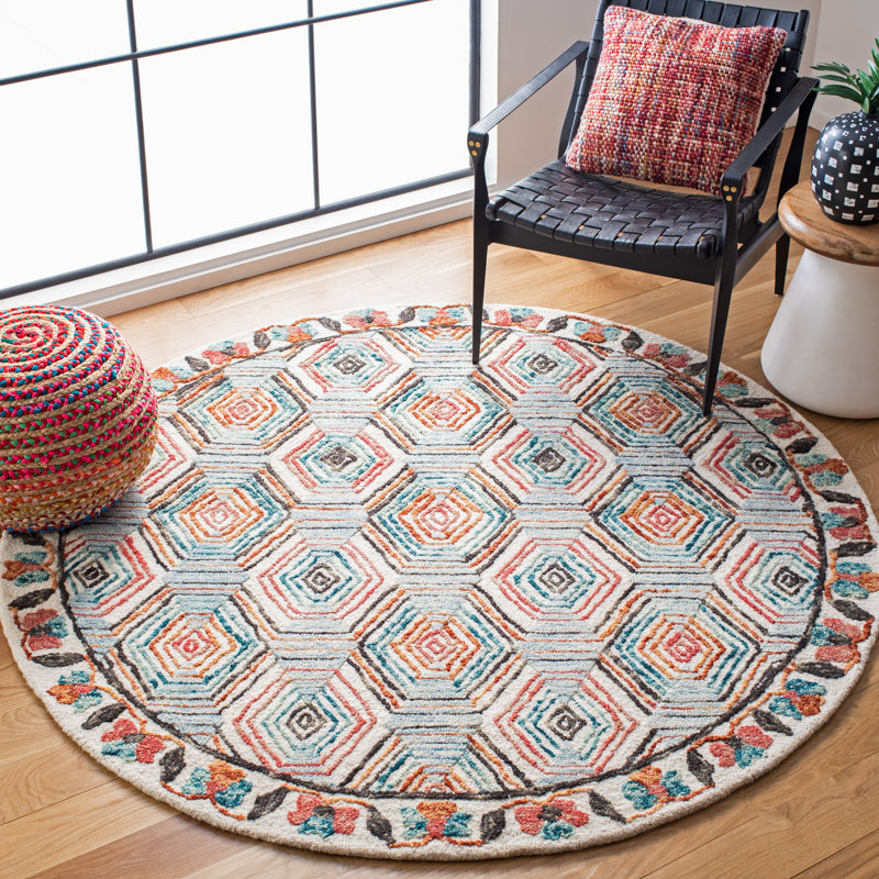 Brashear Hand Tufted Wool And Cotton Geometric Rug, Round 6'