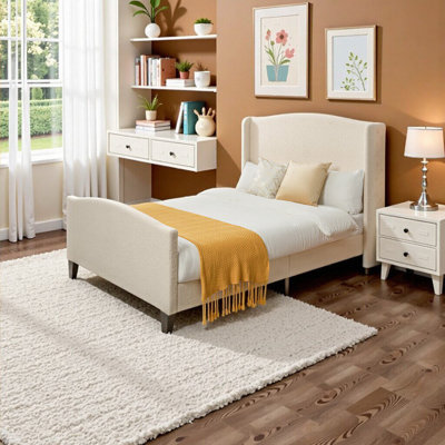 Élégante base de lit grand format avec tête et pied de lit en velours en peluche - aucun sommier requis, blanc