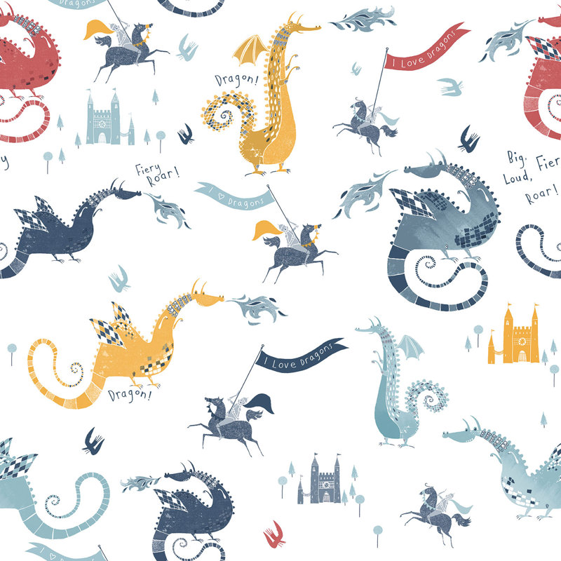Quandt 10m x 53cm Matte Wallpaper Roll, Navy/Red/Yellow