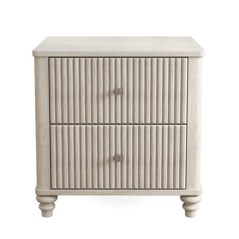 Fluted Nightstand, 21.65" Wide Side Table With 3 Drawers, Mid Century Modern Wood Nightstand With Metal Handle, Wooden Bedside End Table For Bedroom, Living Room, Closet