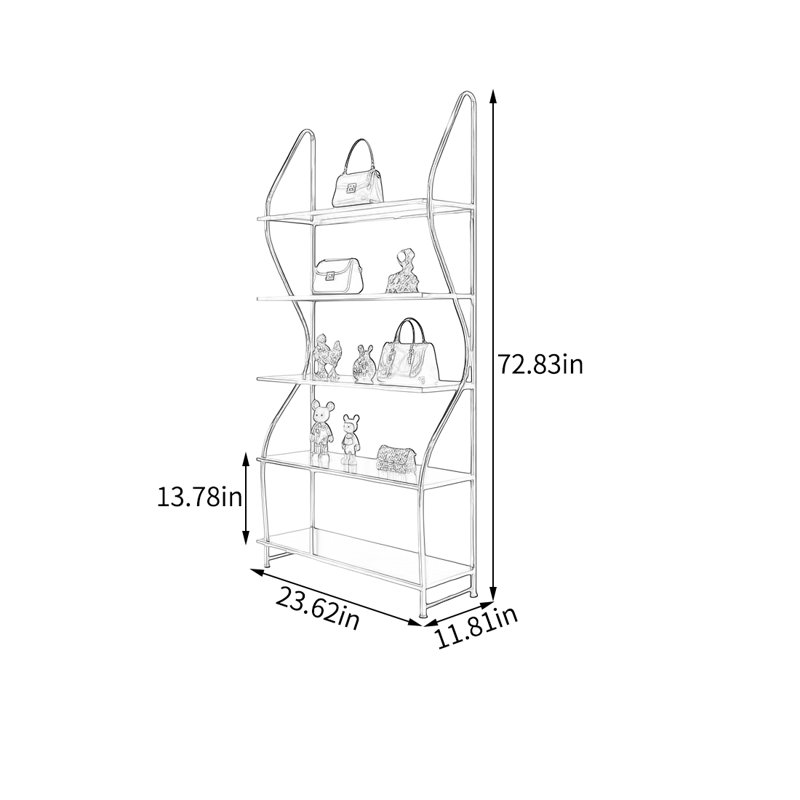 Stainless Steel Curved Display Shelf, (5 Shelves) 72.83"H x 23.62"W x 11.81"D