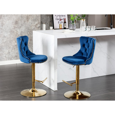 Réglable, de 2 - Velours bleu de style moderne, dossier, hauteur du siège 25 33 po pour tabourets de pub et de cuisine, pouce, avec îlot arrière