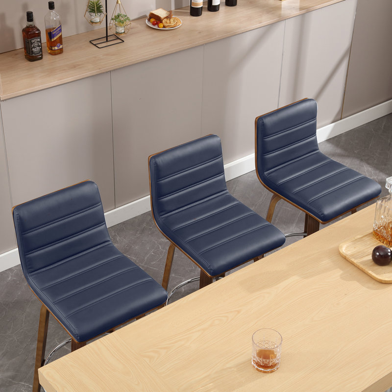 Off-White Upholstered Swivel Counter Stools with Walnut Bentwood Legs