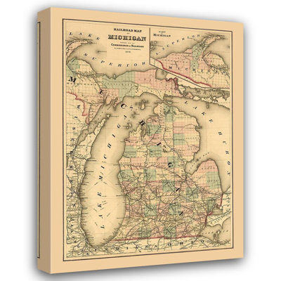 Trent Austin Design® Gray Gallery Wrapped Canvas Art Titled: Michigan Railroads - Gray 1876