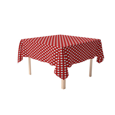 Square Tablecloth, 100% Cotton, 52X52", Baseballs Red