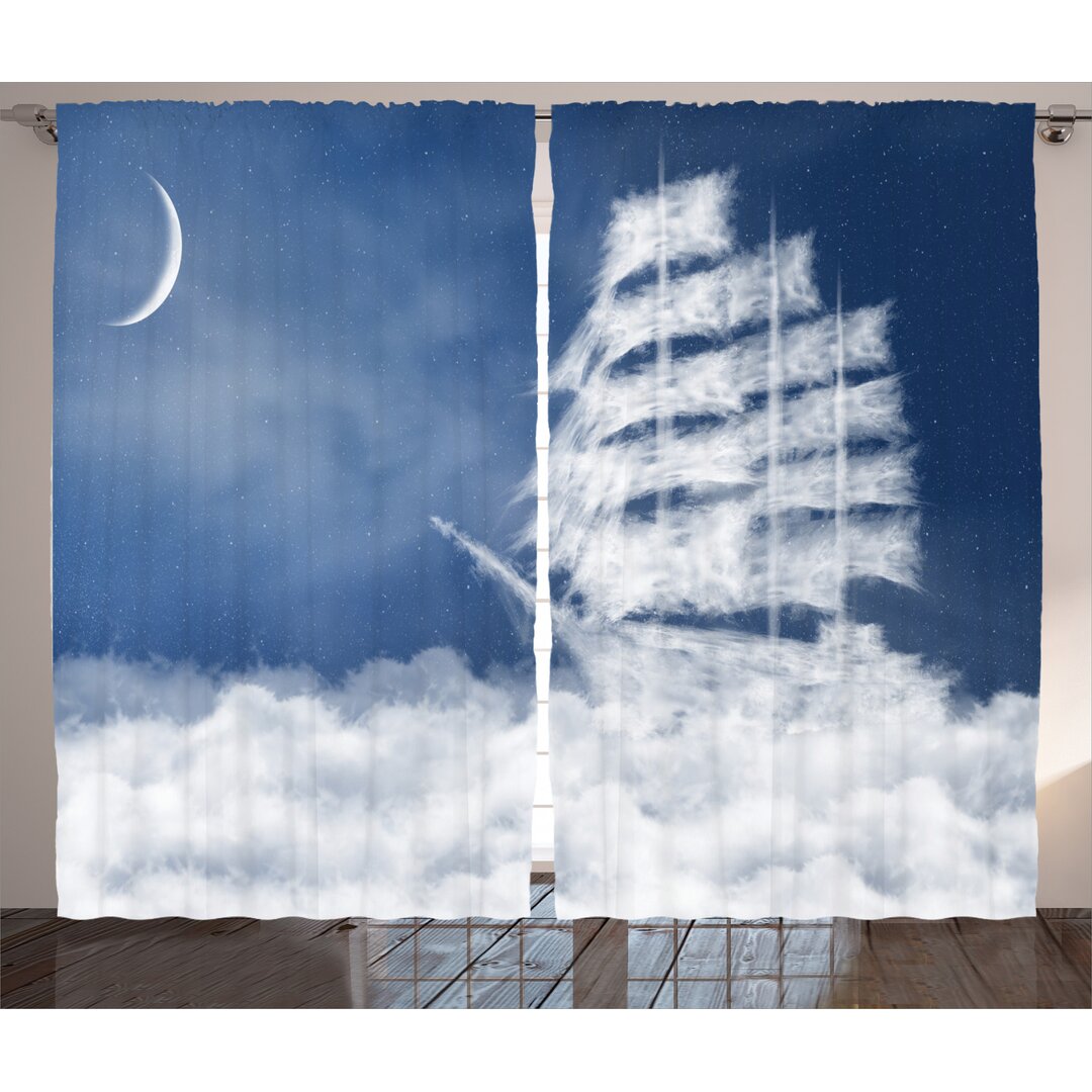 Rustikaler Vorhang, Wolken Schiff in Himmel, Abstrakte Kunst, Blau Weiss