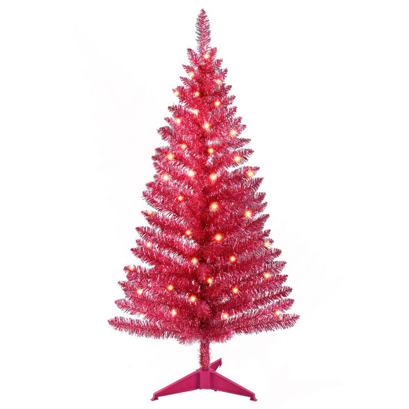 Arbre de Noël artificiel 4FT avec 50 lumières UL et 122 pointes en PVC pour décoration intérieure, petit espace, table, appartement ou bureau
