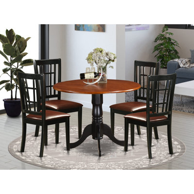 L'ensemble de mobilier de salle à manger 5 pièces comprend une table de cuisine ronde avec Dropleaf et 4 chaises de salle à manger rembourrées en similicuir de 42 po x 42 po, noir et cerise