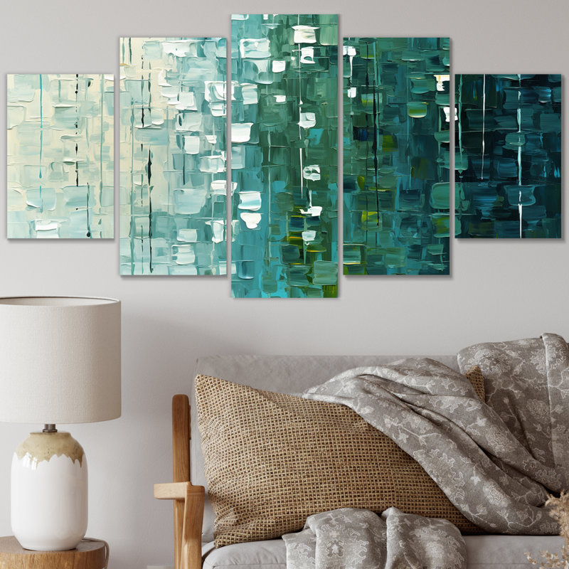Continuation And Departure Retro Gold And Teal - Abstract Wall Decor - 5 Panels