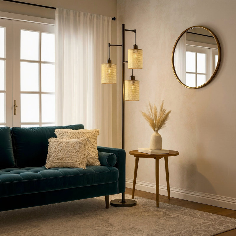 Ashmum 68.9" Rattan Tree Floor Lamp, Beige