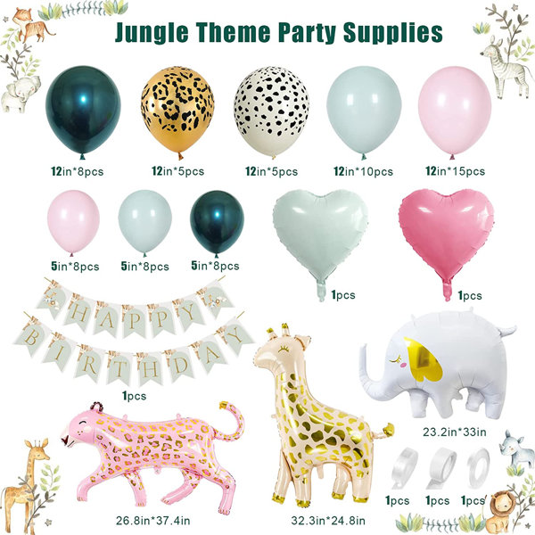 Jungle Decoration Anniversaire Garcon Safari Deco Anniversaire Bannière  Joyeux Anniversaire Animaux Safari Jungle Ballons pour Garçon Anniversaire