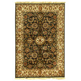 Hand Knotted Wool Oriental Area Rug in Black And Ivory