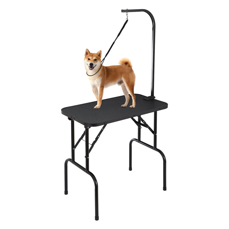 Black Metal Foldable Pet Grooming Table with Adjustable Arm