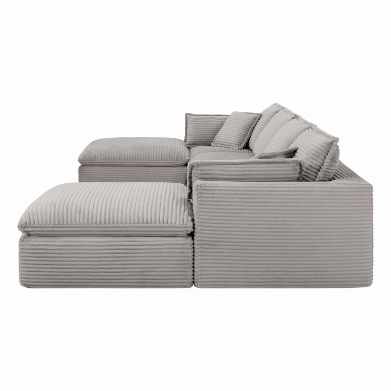Canapé modulaire rembourré 6 pièces 142 po Forbestown, Velours côtelé gris pâle