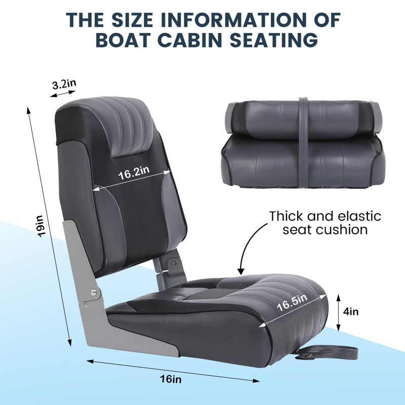 Waterproof & Durable - 2 Pack Low Back Folding Boat Seats - Thickened Sponge Marine Captain Chairs - Strong Hinges - Low Back Royal Blue and White Stitching