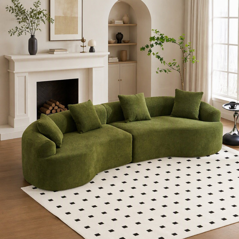 Canapé d'angle modulaire incurvé avec emballage comprimé et revêtement en chenille douce pour des espaces de vie confortables