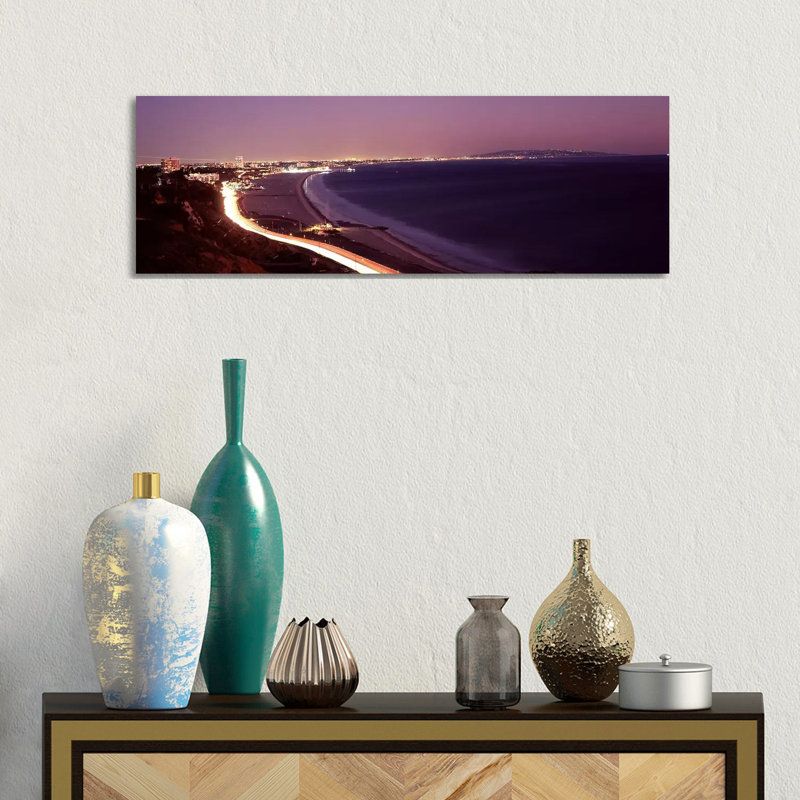 City Lit Up At Night, Highway 101, Santa Monica, Los Angeles County, California, USA - Wrapped Canvas Panoramic Print