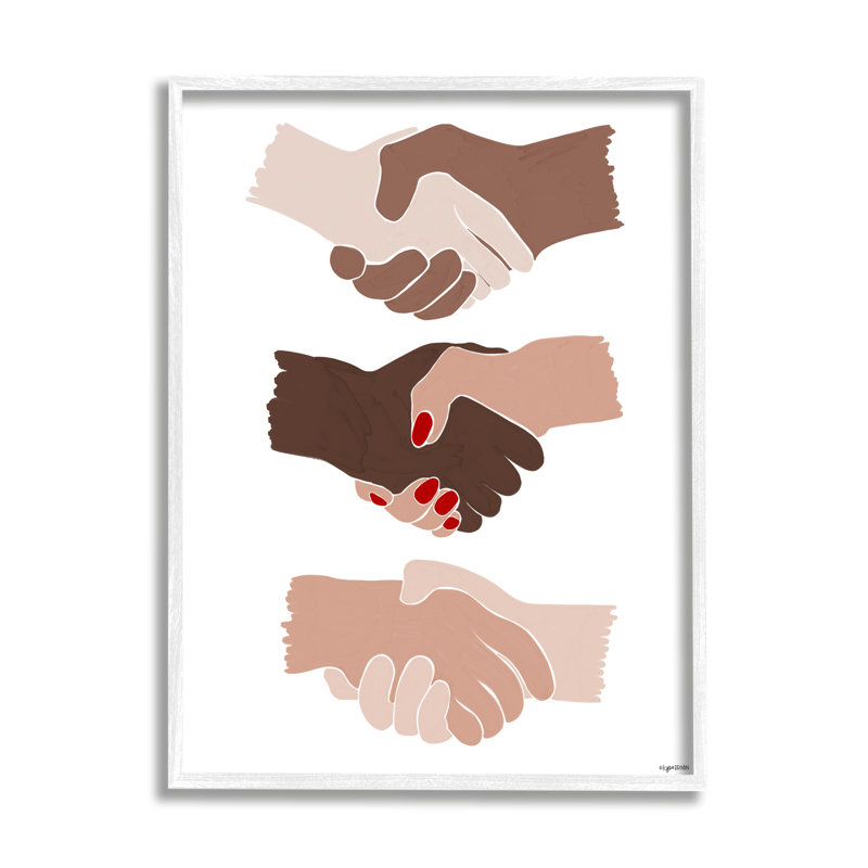 «Shaking Hands Inclusive Motivation Diverse Cultures», impression sur bois, Giclée encadrée blanc bord de mer