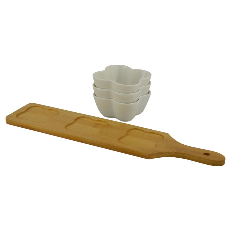 Gottfried 3 Condiment Bowls with Bamboo Serving Tray