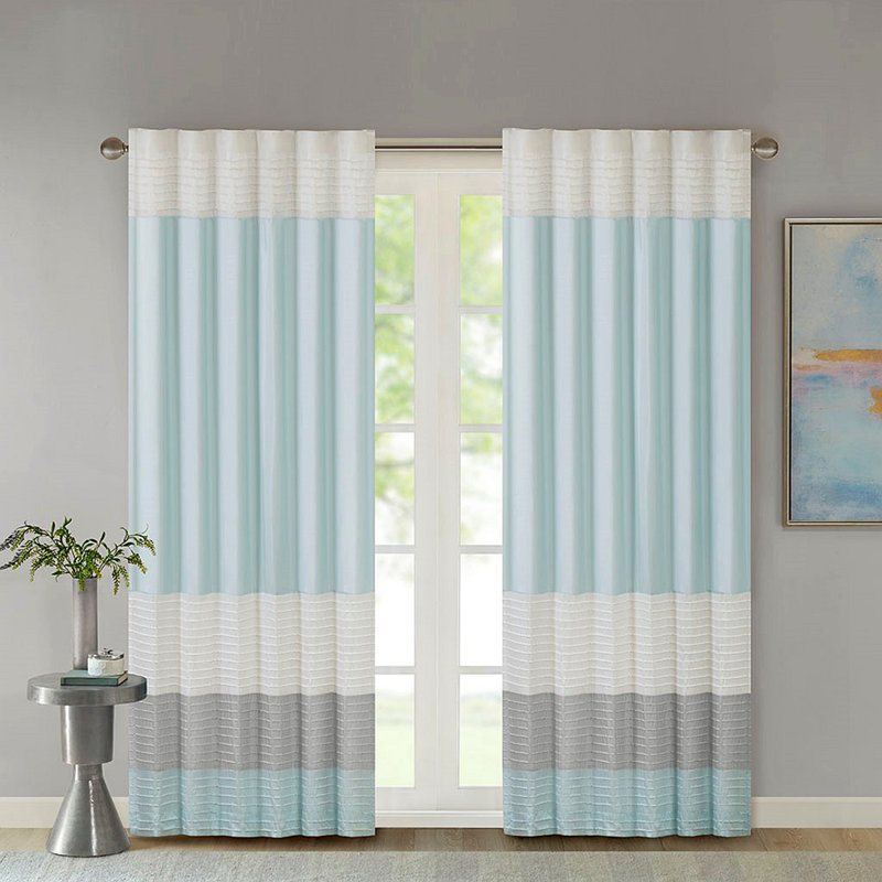 Panneau de rideau Polyoni Pintuck (seulement 1 panneau PC), Bleu / Beige, L 50,03 po x L 84,03 po