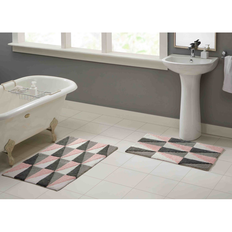 Chevery Cotton Blend Non-Slip Bath Rug, Gray