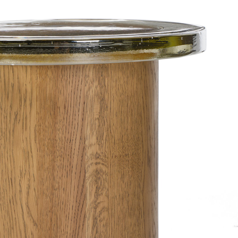 Shira Small End Table-Light Brown Oak, Clear Cast Glass