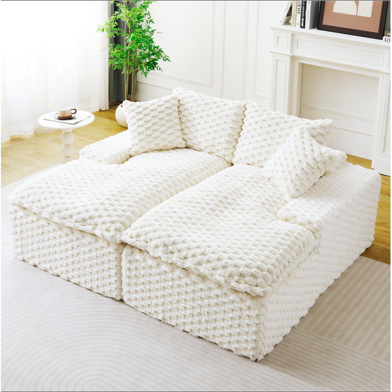 Canapé-lit double Turvet Velvet, Polyester blanc