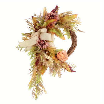 Artificial Fall Wreath 40cm Autumn Wreath for Front Door Thanksgiving Wreaths with Peonies