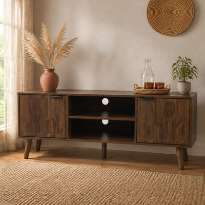 47.2-inch walnut TV stand, mid-century modern style TV stand for 32/45 inch TV, entertainment center with storage with paper clip design, media console for living room and bedroom