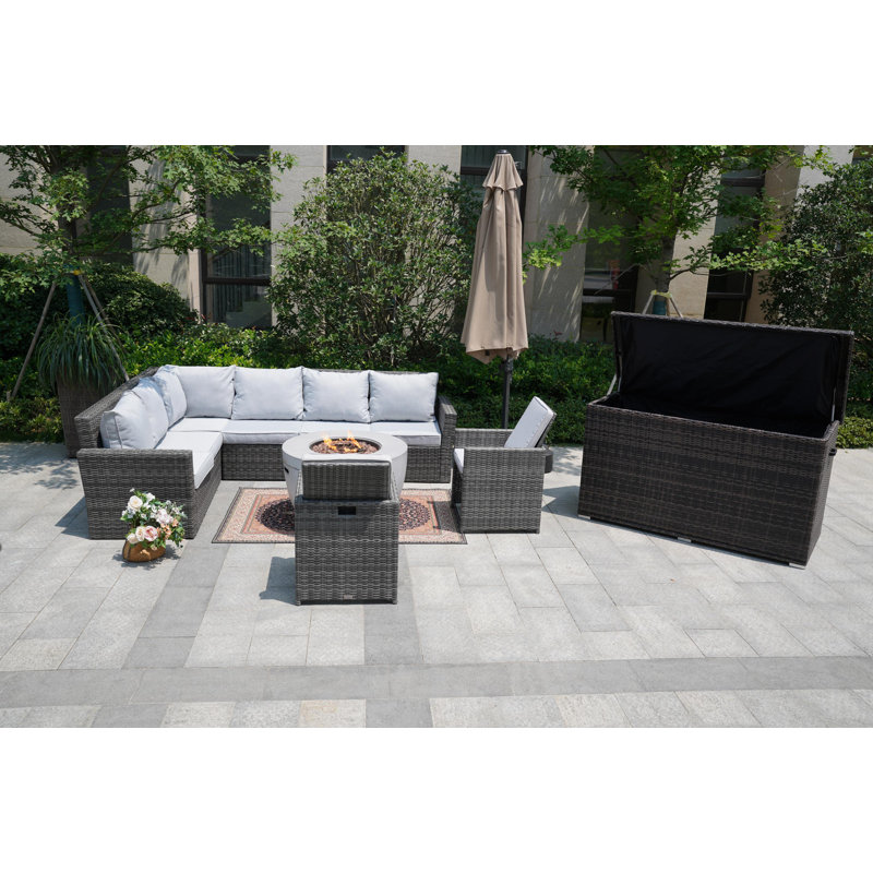 8 - Person Patio Conversation Set with Cushions, Gray