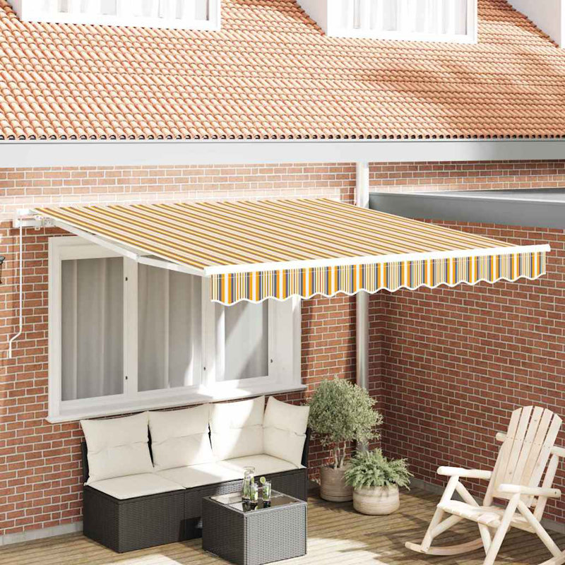Brayden Studio 250cm D Retractable Door / Window Awning, 300 cm W x 250 cm D, Yellow/Green/White