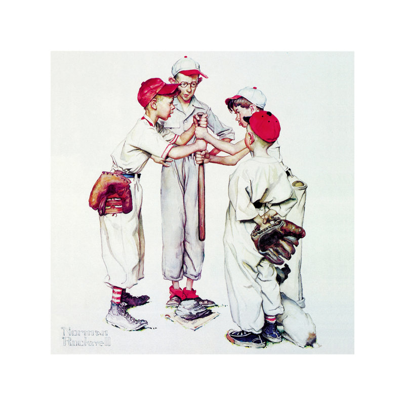Choosing Up Four Sporting Boys: Baseball by Norman Rockwell - Painting on Canvas, 66.04 cm H x 66.04 cm W x 3.175 cm D