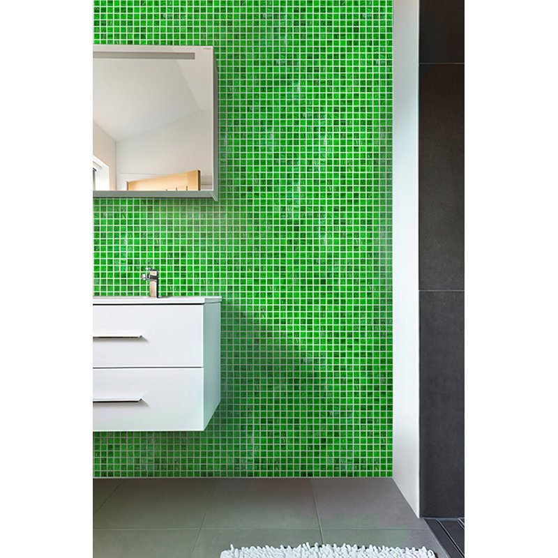 Celestial 0.8" x 0.8" Glass Grid Mosaic Wall & Floor Tile , Kelly Green