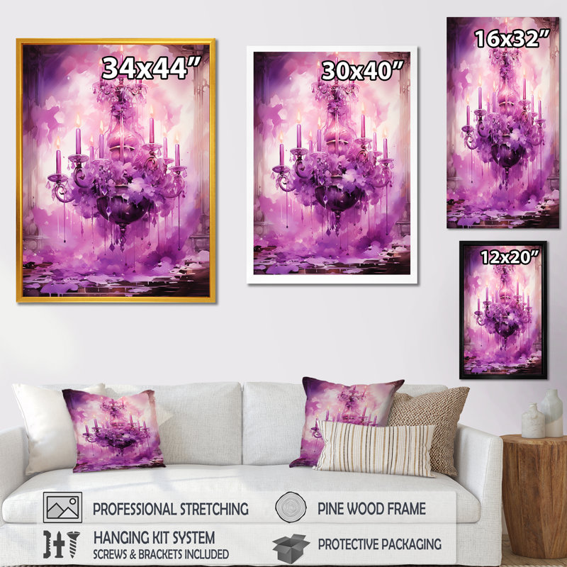 Lustre mauve cristal élégance - lustre, art mural, Cadre photo noir, H 44 po x l 34 po x P 1,5 po