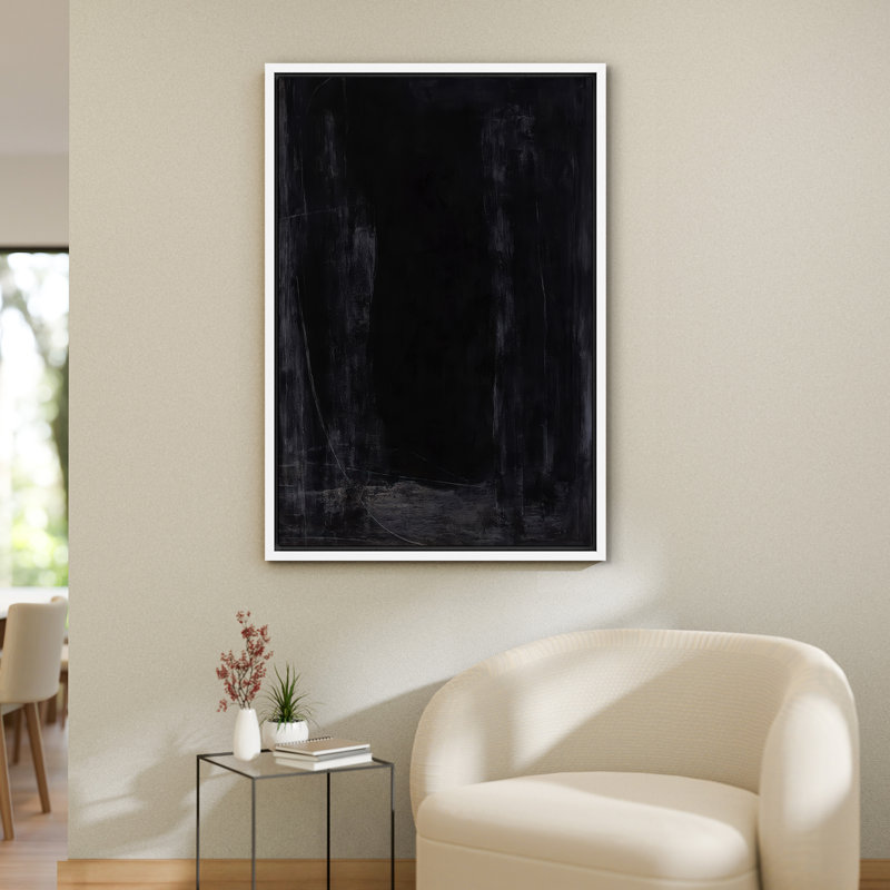 Art mural sur toile abstrait foncé foncé, H 24 po x l 16 po, Blanc, Cadre flottant
