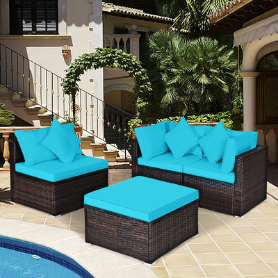 Ensemble de conversation modulaire en rotin avec coussins 4 pièces Bridger