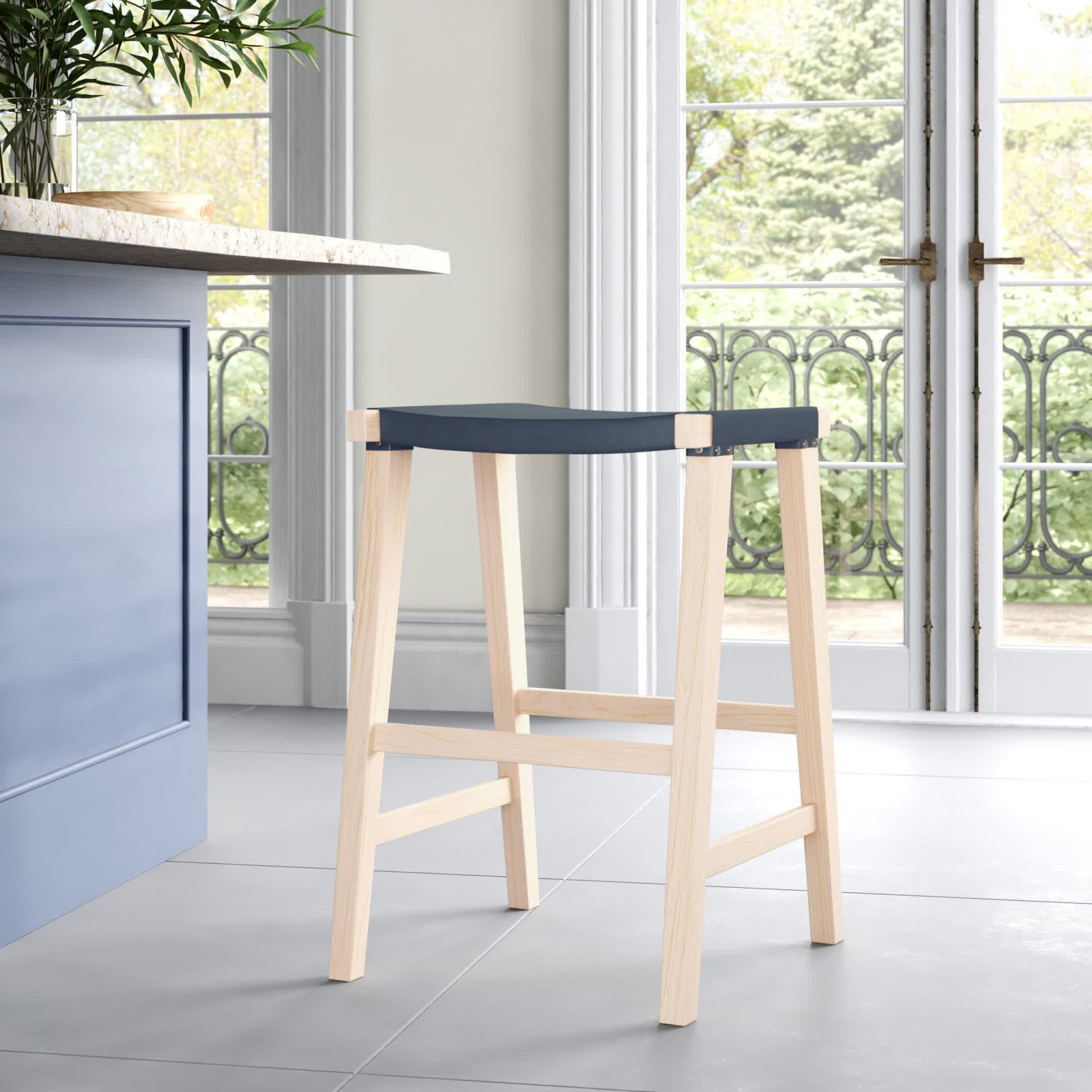 Kellan Genuine Leather Bar & Counter Stool, Bar Stool (30” Seat Height), Black Genuine Leather
