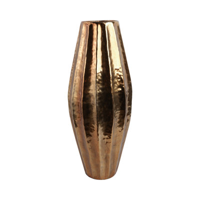 Modern Metal Ribbed Vase for Living Room Decor - Decorative Home Accent for Bedroom, Corner Styling, and Office Space - Tall Flower Vase for Hallway or Table Centerpiece