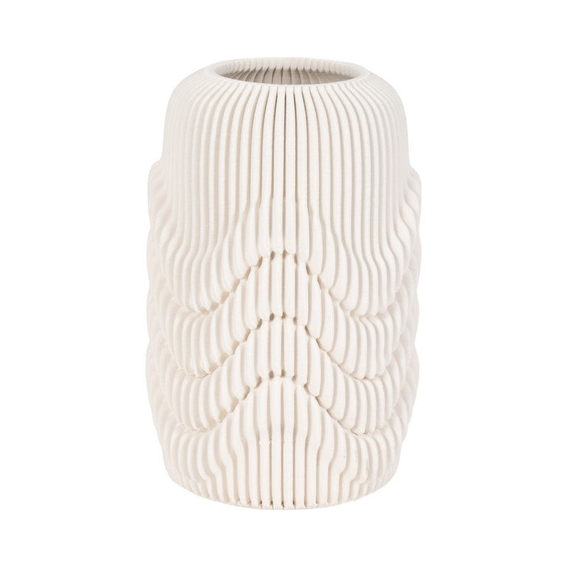 Dammien China Table Vase, 14" H x 10" W x 10" D, Ceramic/Porcelain, Ivory
