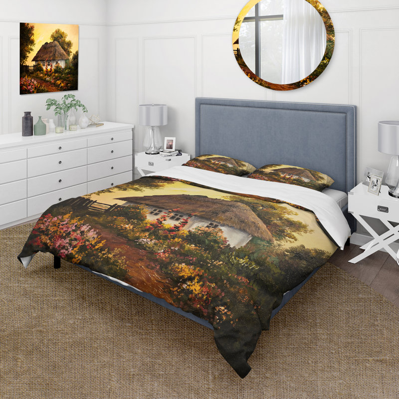 Traditional Cottage At Sunset In Autumn - Ensemble de housse de couette Traditional - Microfibre de polyester