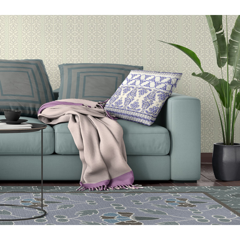 Housse et insert de coussin carré Stevensville, Blanc cassé / Bleu, 16 po x 16 po