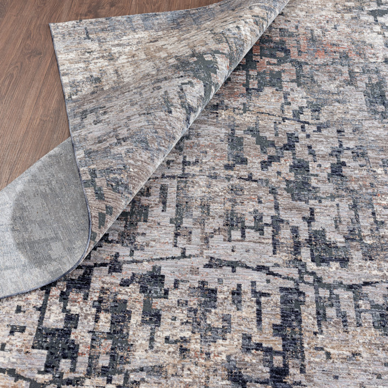5 Abstract Area Rug in Charcoal/Gray, Rectangle 7'6" x 9'6"
