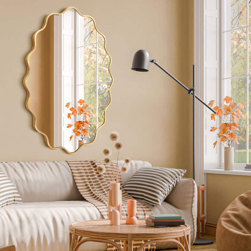 Miroir mural élégant et ovale ondulé, Doré, 36" x 24"