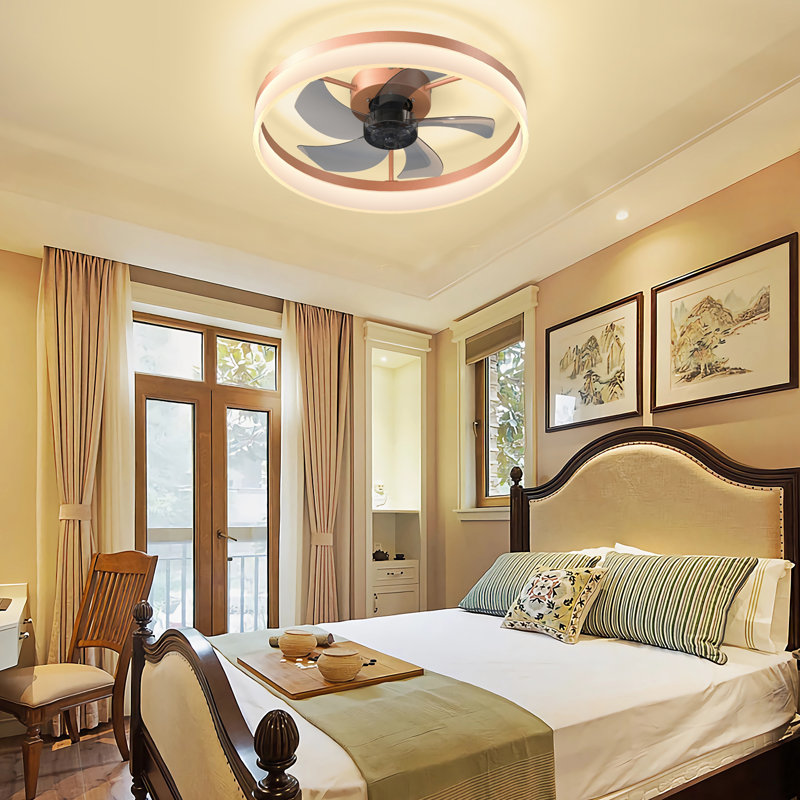 Ceiling Fans with Lights Dimmable LED Embedded installation of thin modern ceiling fans(Rose Gold), Rose Gold