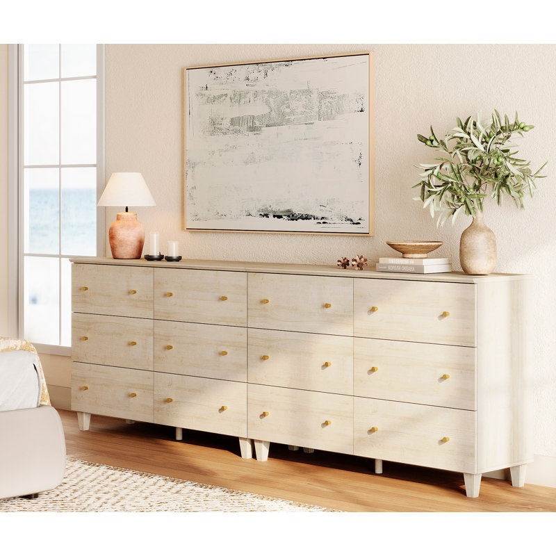 Commode de chambre à coucher avec 12 tiroirs Lysiane, commodes larges en bois, Biscotti
