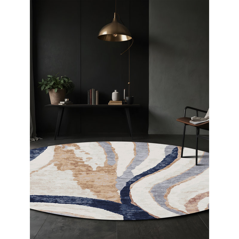 Machine Washable Beige Area Rug, Round 7'