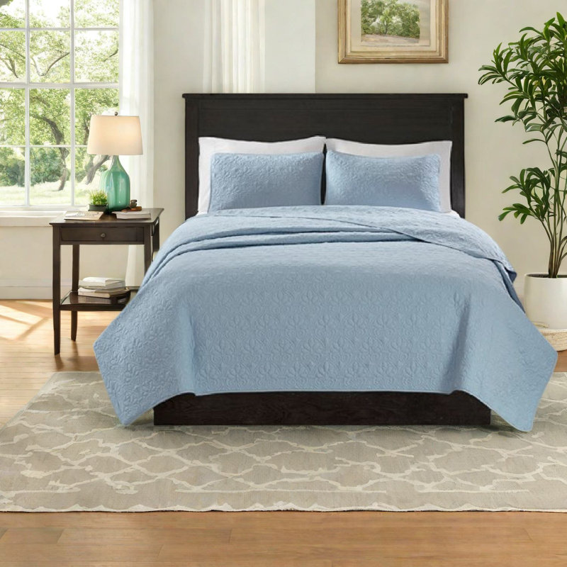 Ensemble de literie confortable en coton, courtepointe réversible bleue pour la maison
