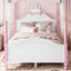 Lit plateforme pleine grandeur en forme de couronne, cadre de lit élégant en bois à baldaquin, cadre de lit tête de lit courbé élégant pour la chambre à coucher, blanc et rose
