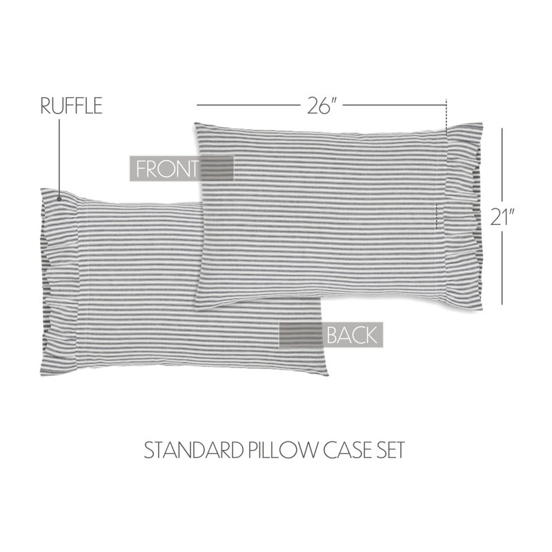 Standard Size Black and White Cotton Striped Pillowcase Set