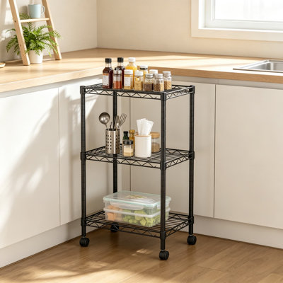 Étagère de rangement roulante peu encombrante avec étagères en fil métallique réglables, chariot utilitaire robuste en métal sur roulettes pour l'organisation de la salle de bain, de la cuisine, de la buanderie et du garde-manger